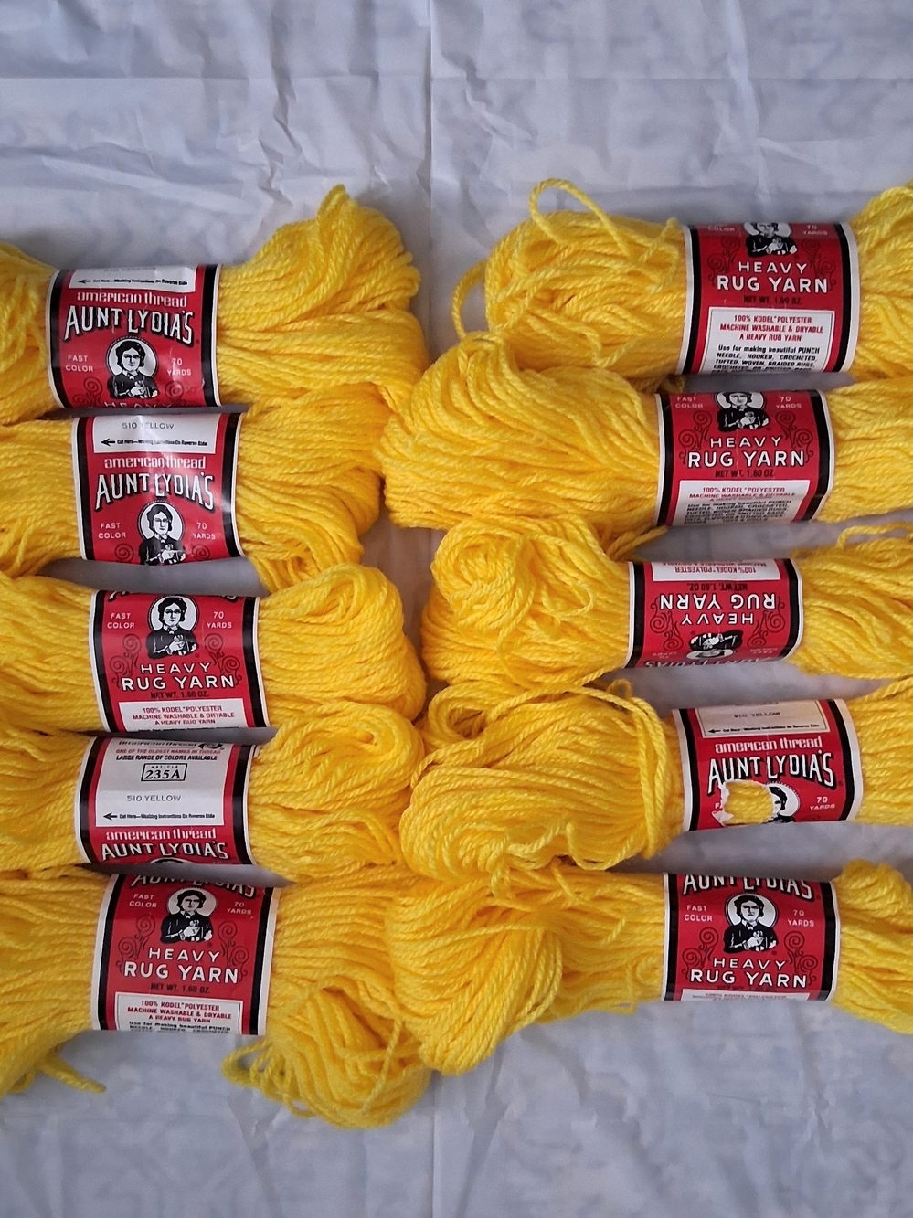 10 Skeins Aunt Lydia's Heavy Rug Yarn in Bright Yellow